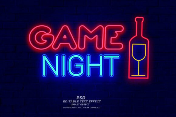 Download Game Night Neon Sign PSD Editable Text - Premium Resources