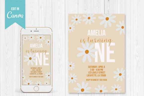 Download Daisy First Birthday Party Invitations - Premium Bundle
